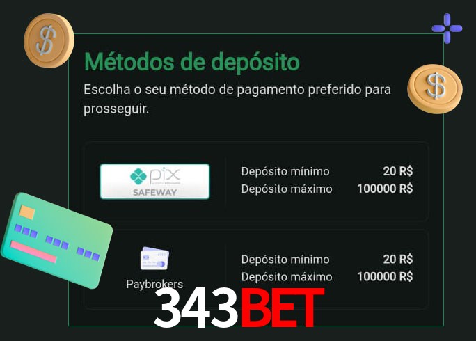 O cassino 343Bet oferece uma grande variedade de métodos de pagamento